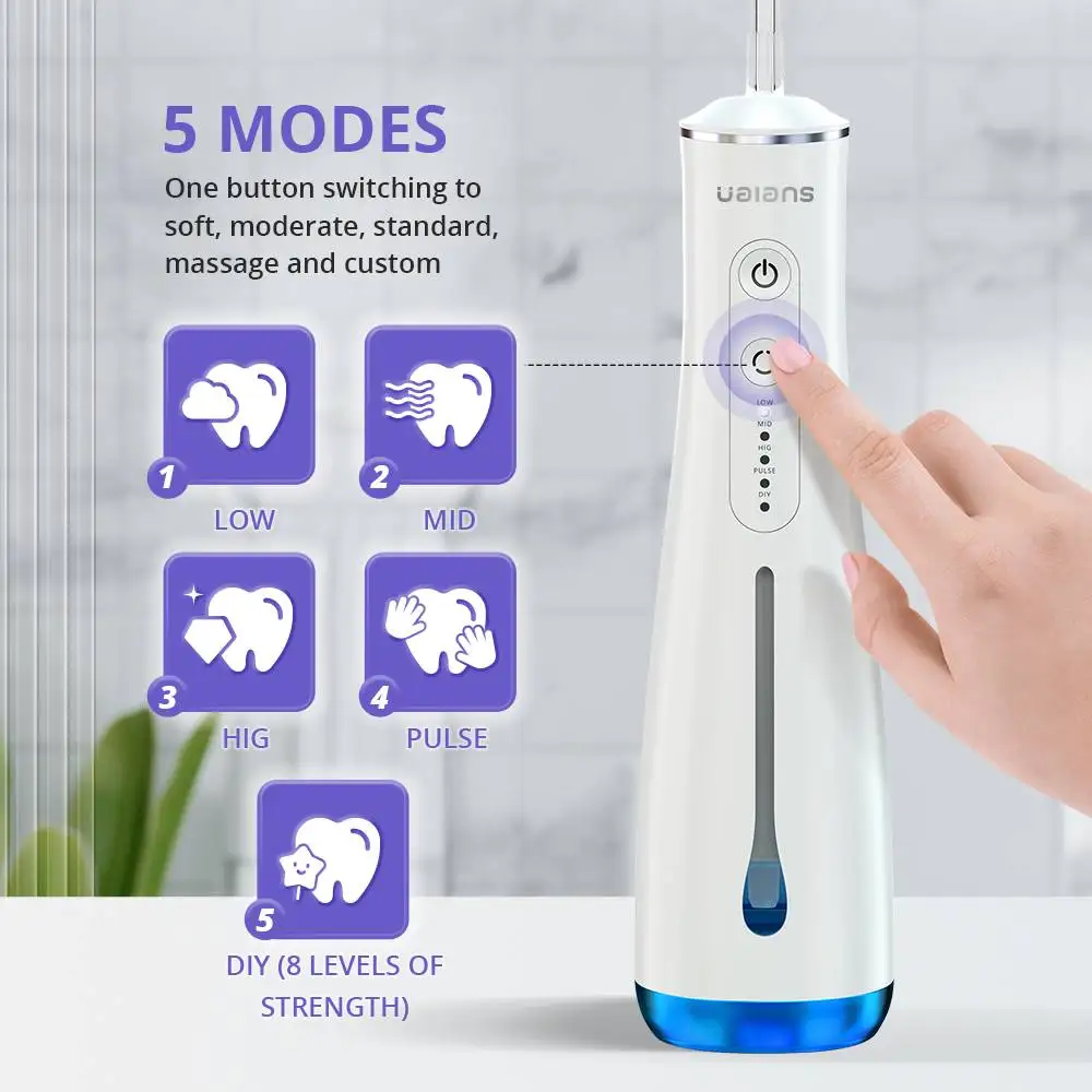 

Oral Irrigator USB Rechargeable Water Flosser Portable Dental Water Jet 300ML Water Tank Waterproof Teeth Cleaner