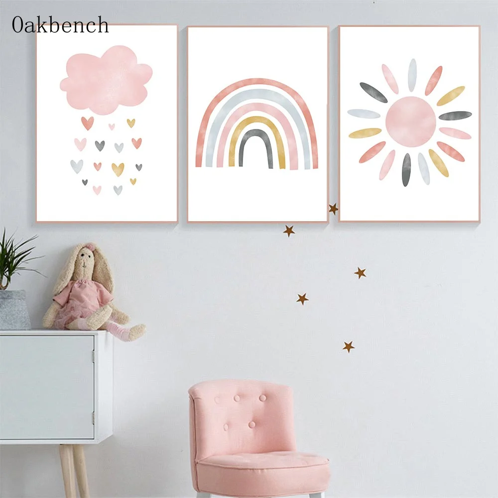 Искусственные картины на холсте с рисунком солнца радуги и принтов