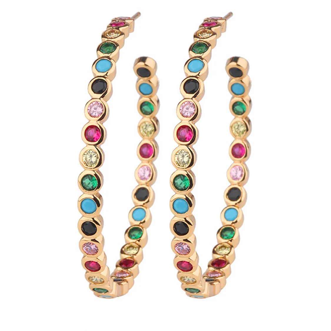 

Korean Hyperbole Round Circle Hanging Earrings Cubic Zirconia Women Dangler Copper Colorful New In Big Wedding Jewelry Eardrop