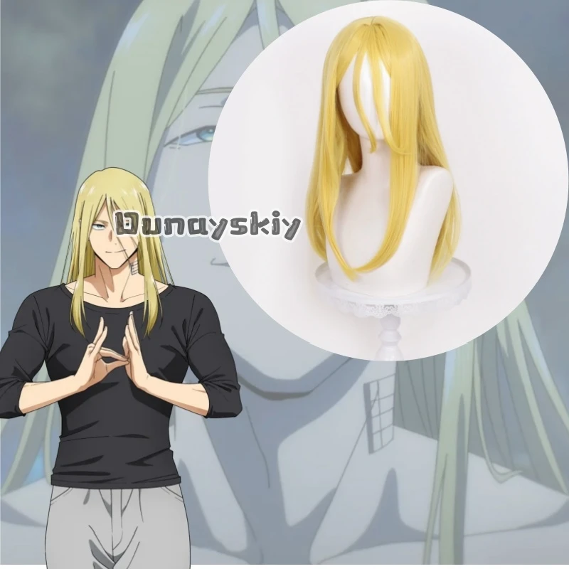 Фото KS*15Anime MARRIAGETOXIN Косплей-парик Наруко Геня, длинные прямые желтые волосы, челка в форме буквы М, модный синтетический парик в стиле Y2K для Хэллоуина №1