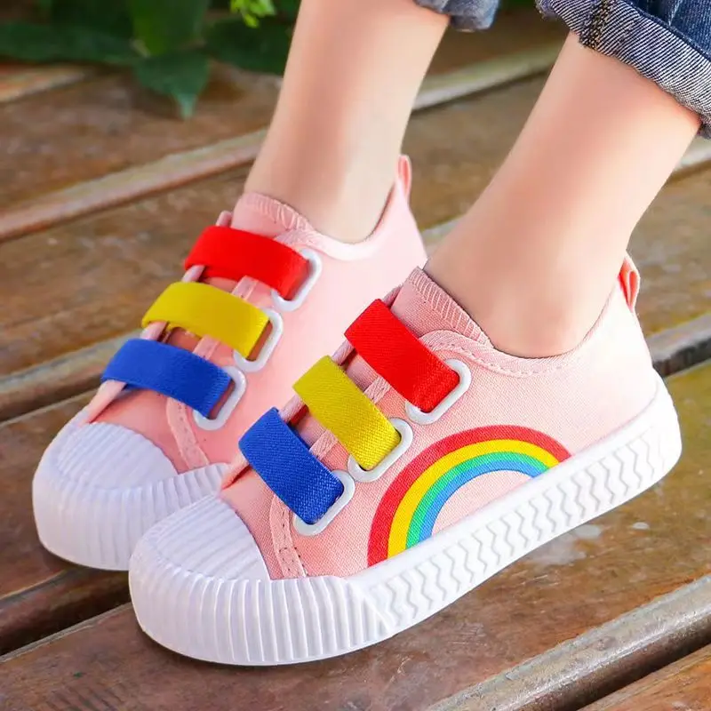 Child Boy girl Canvas Hook loop Flat Rainbow Shoes Spring 2023 Leisure Kids Non-slip Comfort Sneakers Shoe Toddlers Tennis shoes