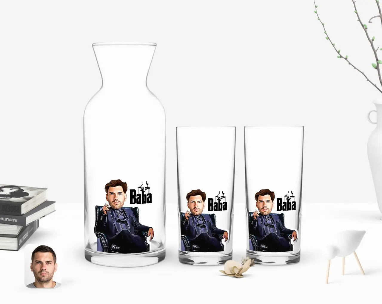 

Персонализированные Цветные принты Крестный отец карикатура двойной Arrack чашки и графин подарок Seti-9