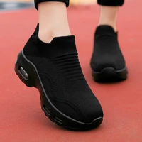 breathable knit women shoes female sneakers casual elastic wedge platform shoes slip on chunky sneakers big size 35 42