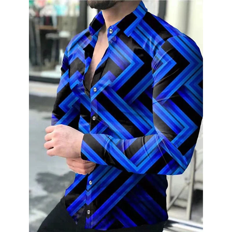 New Men's Lapel Collar Animal 3D Printing Casual Slim Long Sleeve Shirt
