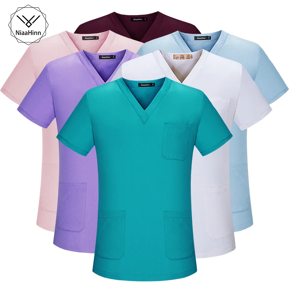 

Medical Scrubs Tops Unisex Pet Grooming Nurse Scrub Spa Uniform Breathable Hospital Workwear V Neck Scrub Short Sleeve Wholesale