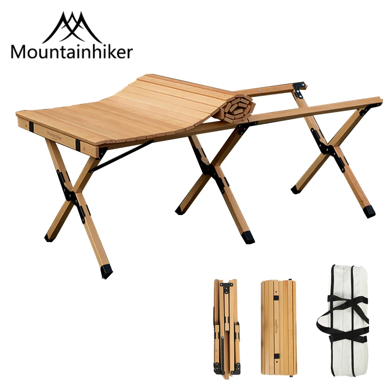 Mountainhiker Solid Wood Roll Folding Wooden Table Portable Outdoor Indoor Foldable Picnic Table Camping BBQ Fishing Table
