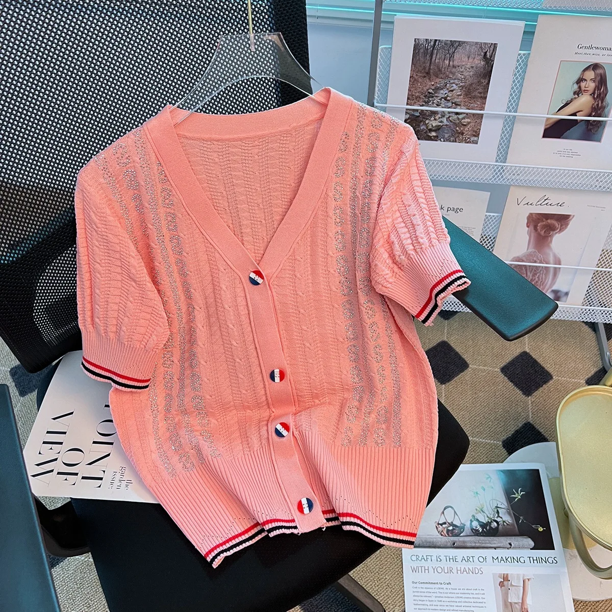 Женский вязаный кардиган Bling Стразы белого цвета свитер летние свободные