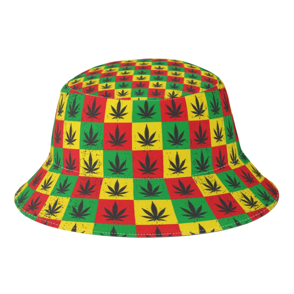 

Summer Cannabis Leafs Bucket Hats Unisex Marijuana Weed Leaf Outdoor Travel Foldable Bob Fishing Hats Girls Boys Sun Cap