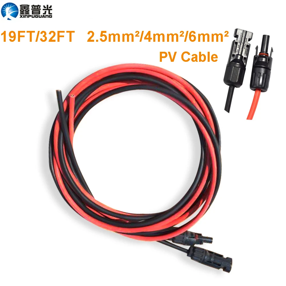 19FT/32FT 2.5mm²/6mm² solar cable pv photovoltaic extension Cable Black+ Red Parallel 12V Solar Panel/Cell/System/Module DIY