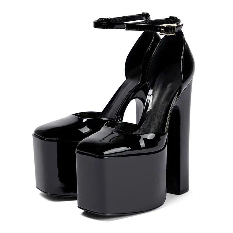 2023 ultra-high waterproof platform ultra-high thick heel design square head shallow mouth lace Mary Jane single shoes for women