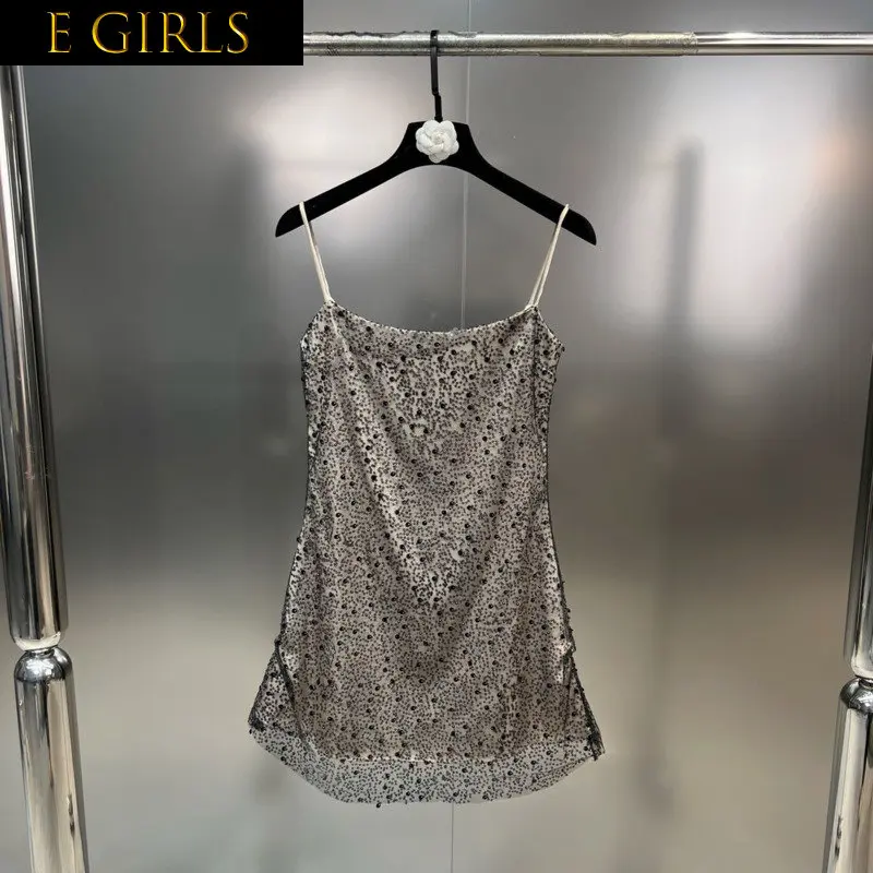 

E GIRLS 2023 Summer New Collection Sleeveless Spaghetti Strap Embroidered Beadings Sequins Sexy Short Mini Dress Women GH501