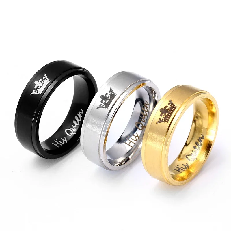 Пара колец MANGOSKY 6 мм IP серебристого цвета из нержавеющей стали 316L HIS QUEEN and HER KING для