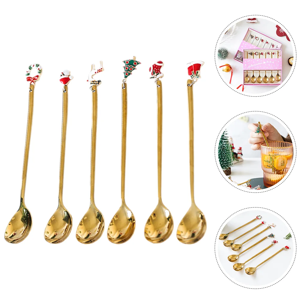 

6 Pcs Coffee Scoop Seasoning Spoon Christmas Spoons Companion Tea Milk Stainless Steel Dessert Practical