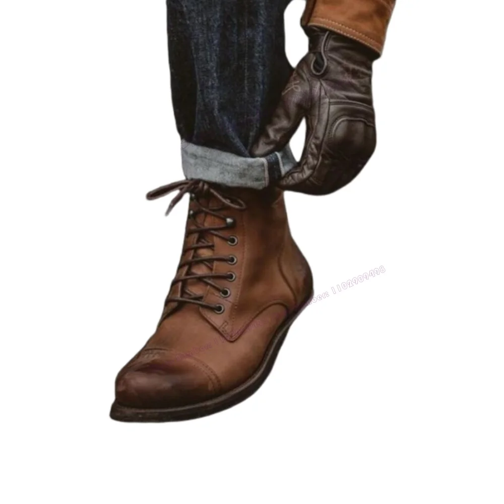 Мужские ботильоны в британском стиле коричневого цвета с круглым носком