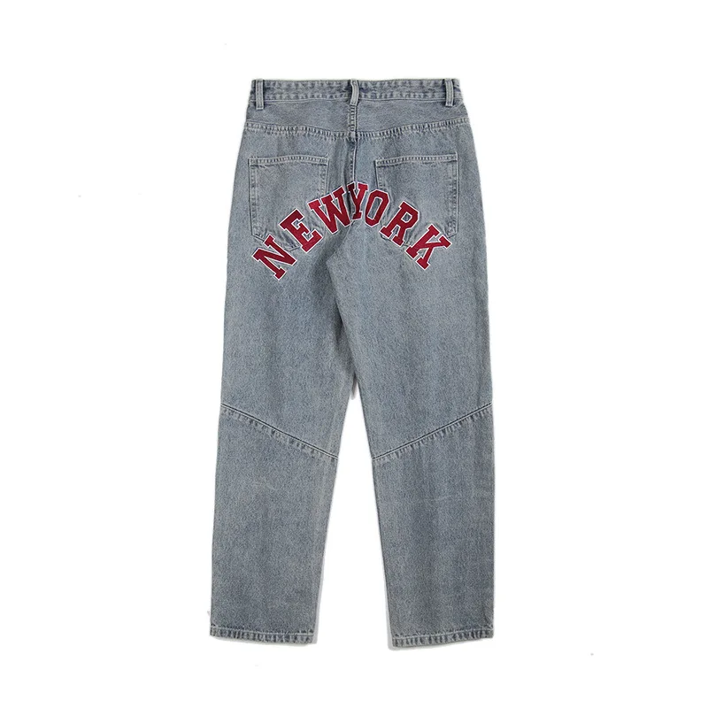 Four Seasons European and American Retro High Street Jeans Men Loose Straight Trousers Fashion Streetwear Ins Hot Selling Denim