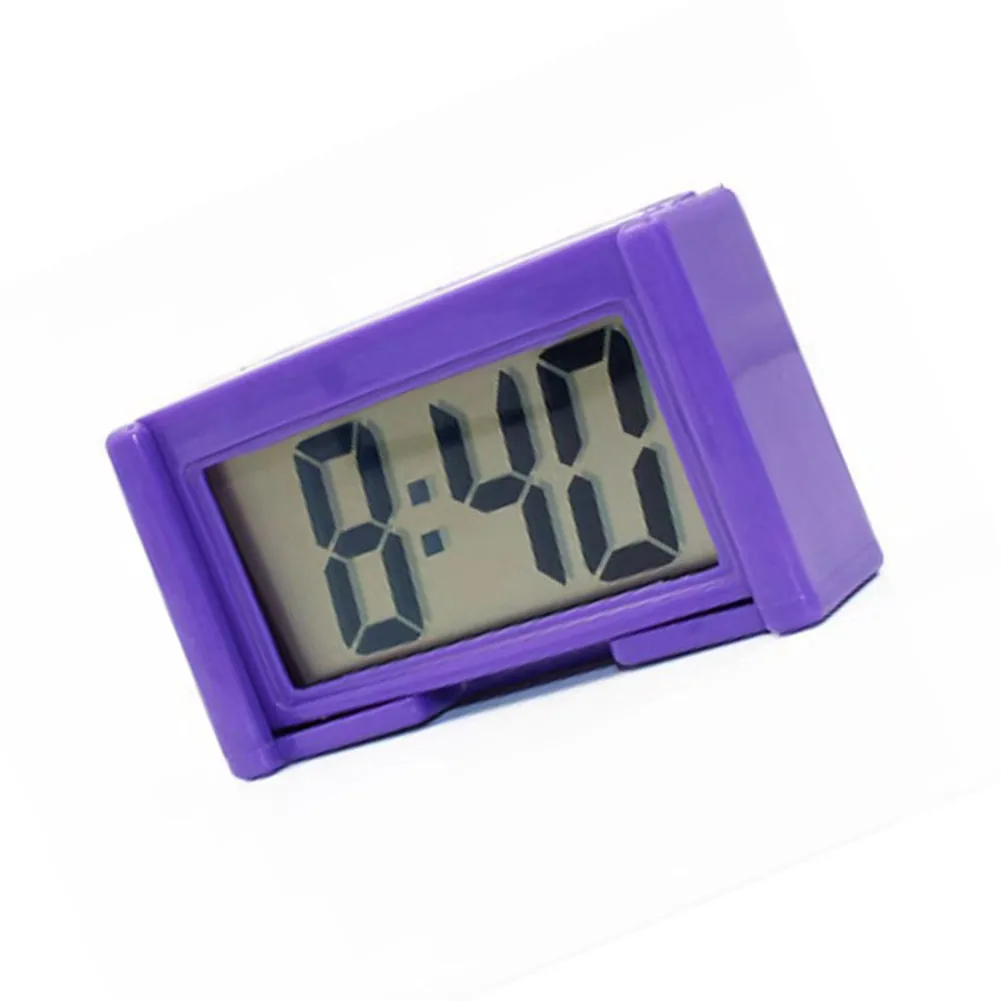 

Mini Car Clock Auto Self Adhesive Bracket Vehicle Electronic Digital Clock Car Accessories Purple LCD Digital Clock