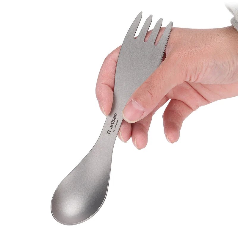 

Outdoor titanium tableware pure titanium multi-function knife, fork, spoon all-in-one combination portable ultra-light Spork