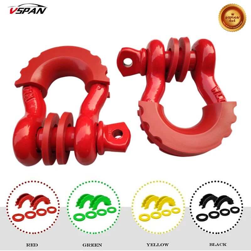 

Red D-Ring Shackle Cover 2Pcs Shackle Isolators & 4Pcs Washers Kit Fits for 3/4'' 5/8''Shackles Gear Design Rattling Protection