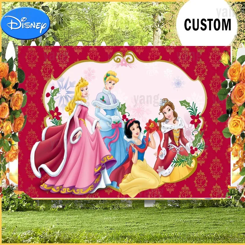Disney Girls Princess Cinderella Snow White Beauty and the Beast Belle Birthday Backdrop Happy Children'S Day  Custom Background