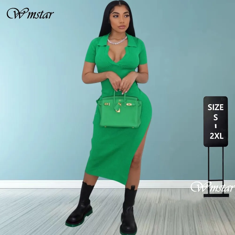 

Платье-рубашка Wmstar для женщин, летняя одежда, однотонное повседневное эластичное платье макси с V-образным вырезом, Прямая поставка, 2022