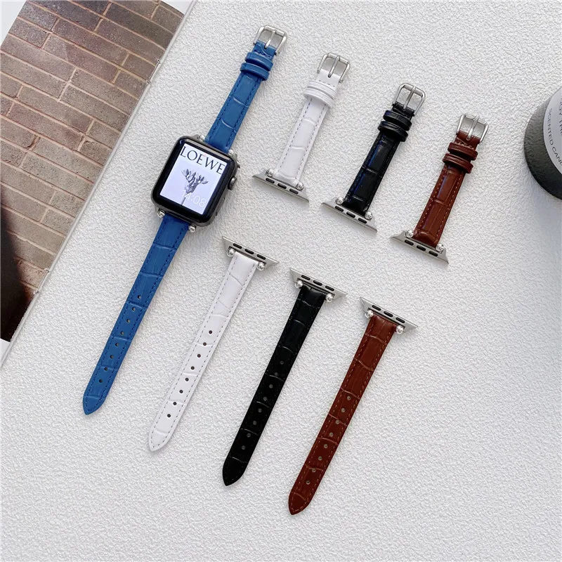 

Leather Loop For Apple Watch Strap 49mm 40mm44 for iWatch Band Sports Buckle Series SE 2 3 4 5 6 7 8 41mm 45mm crocodile pattern