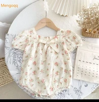 infant princess summer short sleeve flower outfits kids jumpsuits cotton 100 sunsuits newborn baby clothing bodysuitsheadbands