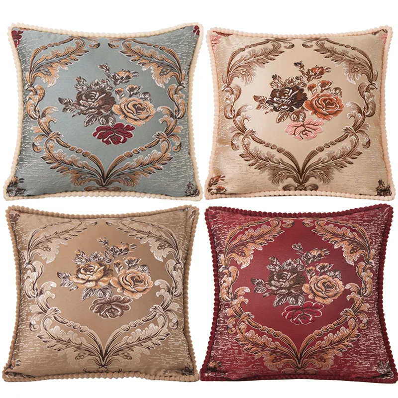 

European Style Jacquard Cushion Cover 48x48CM Classical Embroidery Flowers Decorative Pillows Home Bedroom Sofa Chair Seat Decor