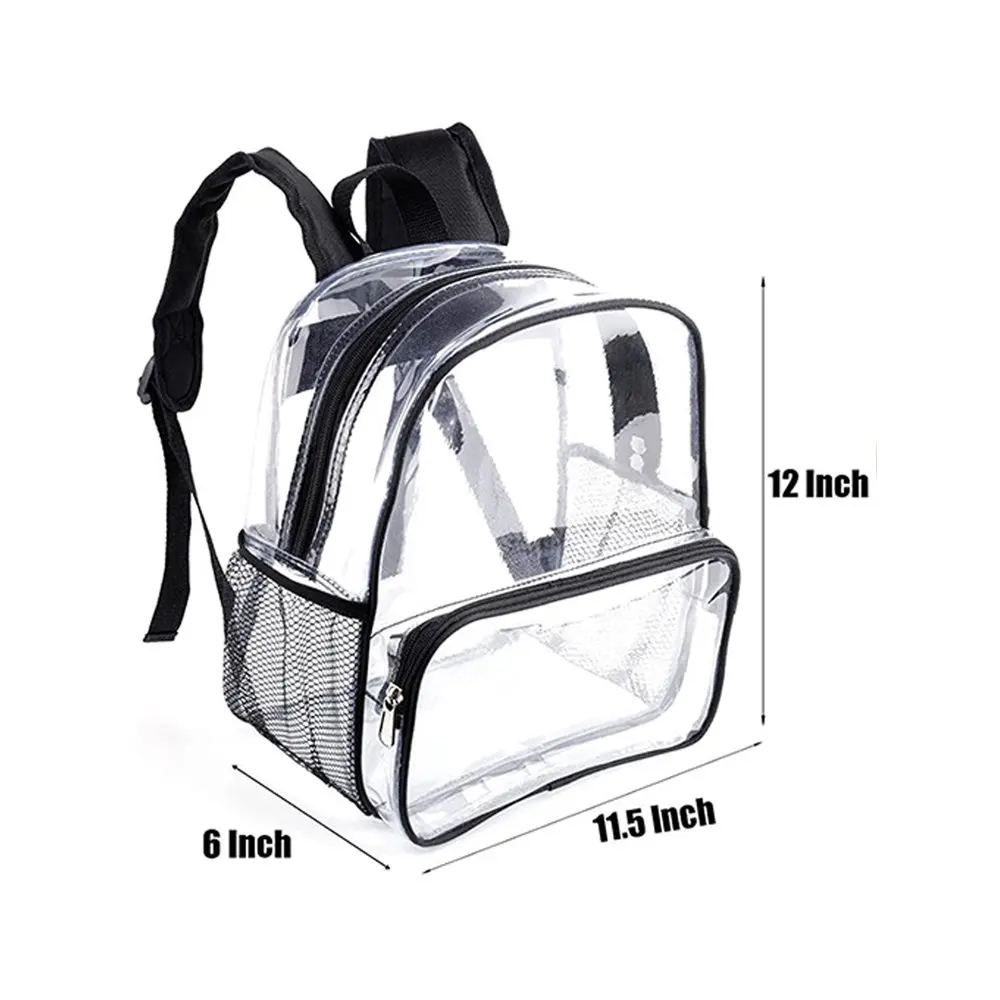 Clear Backpack 12x12x6 Stadium Approved Clear Backpacks Small Plastic Transparent Backpack for Sports Event Concert (Black)