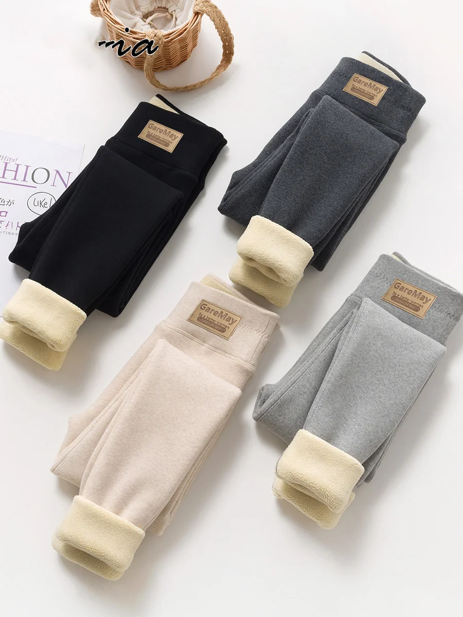 Women's Winter Leggings Thermal Velvet Cotton Slim Tights with Fleece Pant Shinny Stretch Thick Beige Warm Leggings for Women