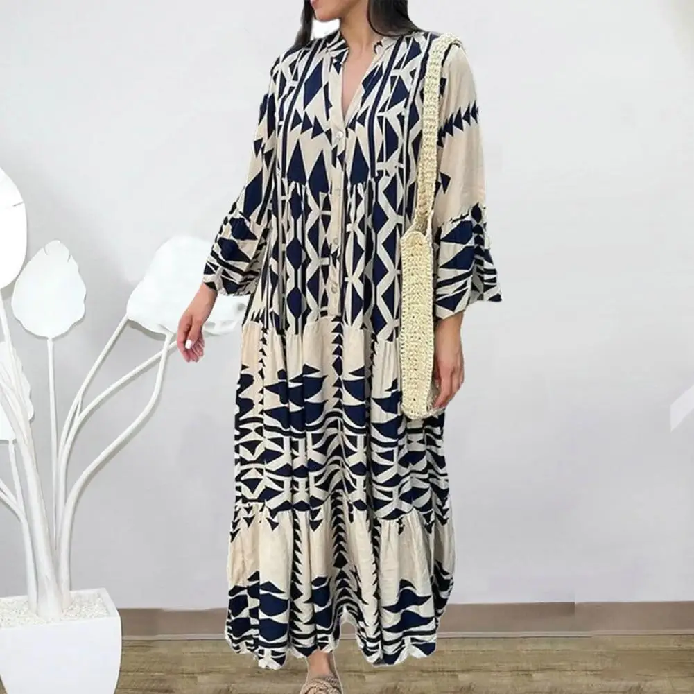 

Женское винтажное платье-макси с V-образным вырезом