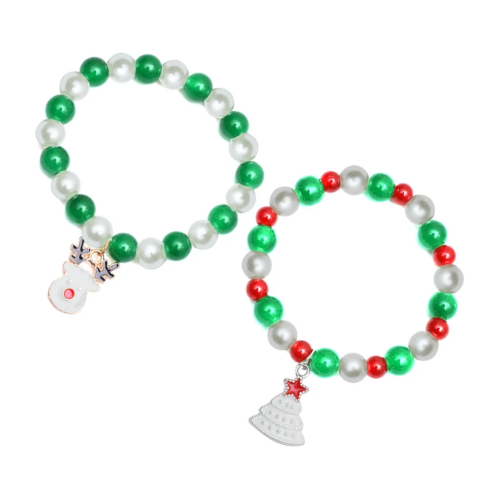 

Bracelet Christmas Beads Chain Festive Hand Jewelry Girl Link Wrist Gifts Wristband Accessory Charmsstuffers Stocking Santa