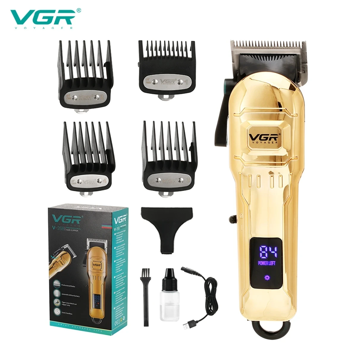 

VGR Hair Cutting Machine Professional Hair Clipper Barber Cordless Electric Hair Trimmer Men USB Rechargeable LED Display V-268