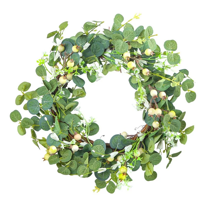 

1Pcs Green Eucalyptus Leaf Wreath Artificial Greenery Wreaths For Front Door Decor With Berries For Farmhouse Outside
