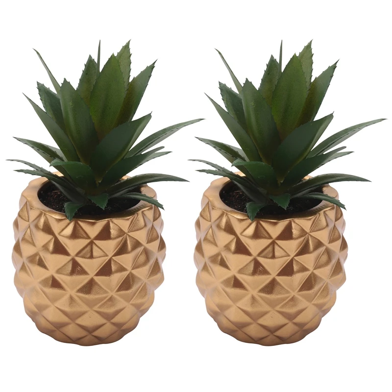 

2X Artificial Potted Succulent Plants Set, Faux Succulents In Pots Home Decor (Gold)
