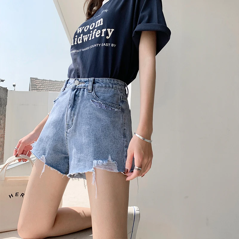 Korean Fashion Denim Shorts Women'S Spring And Summer Thin 2022 New Fashion Ins High Waist Thin Loose Design A-Word Hot Pants