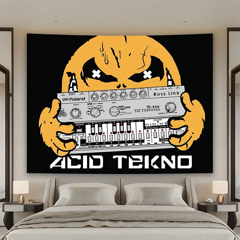 Фото Настенный гобелен с изображением музыки Acid Tekno Synthwave, ретро-декор в стиле электронного синт-поп-арта, постер 150x300 см, большой размер №1