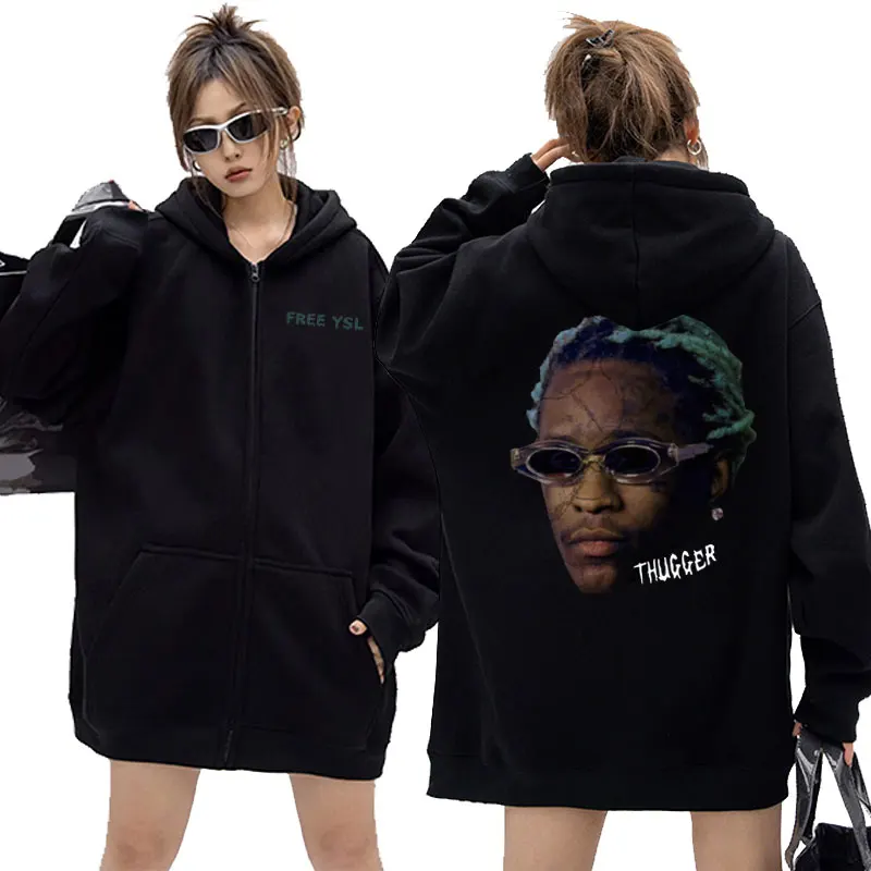 

Rapper Young Thug Hip Hop Vintage Print Zipper Hoodie Men Women Casual Oversized Sweatshirt Clothes Male Fashion Zip Up Jacket