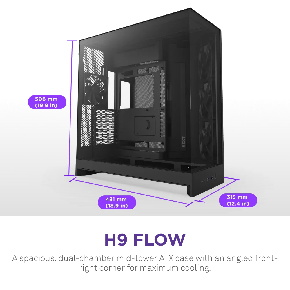 Фото Новый игровой корпус для ПК 2025 NZXT H9 Flow Black White Mid-Tower ATX со стеклянной панелью и 4 предустановленными вентиляторами для самостоятельной сборки игрового настольного компьютера №3