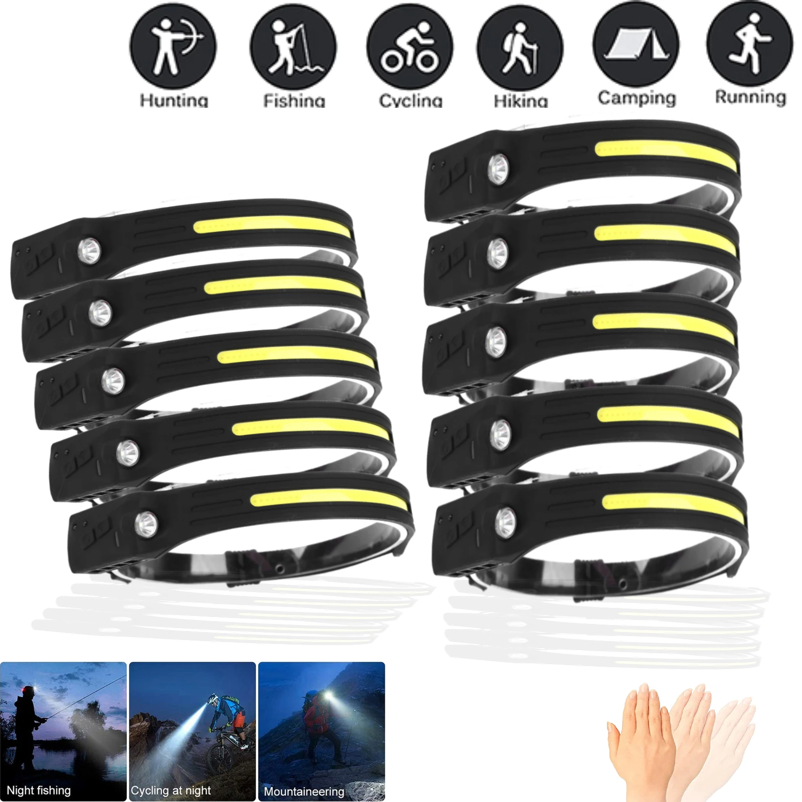 

1/10 шт., светодиодный налобный фонарь с зарядкой от USB