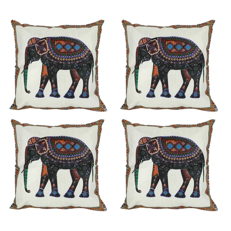 

4X Indian Knitted Elephant Cotton Linen Throw Pillow Case Cushion Cover Decor