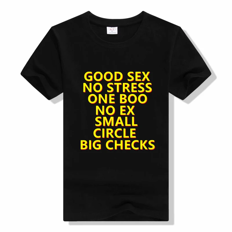 

Funny Good Sex No Stress One Boo No Ex Small Circle Big Checks T Shirt Letter Print TShirt Women Men short sleeve Tees