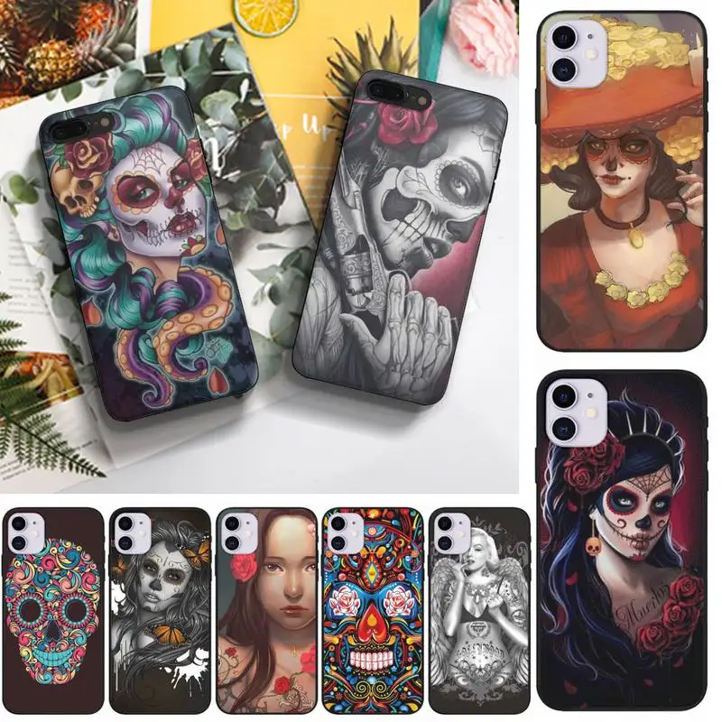 Мексиканский череп девушка тату искусство телефонный чехол Fundas Shell Cover для Iphone 6 6s