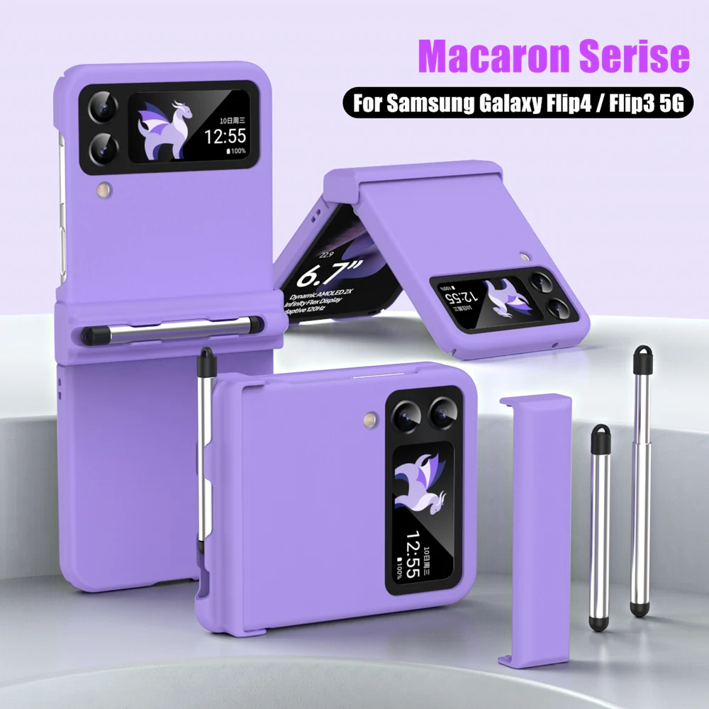 

For Samsung Galaxy Z Flip 4 3 Macaron Silicone Shockproof Cover for Samsung Z Flip3 Flip4 Folding Flip Hinge Case With Touch Pen