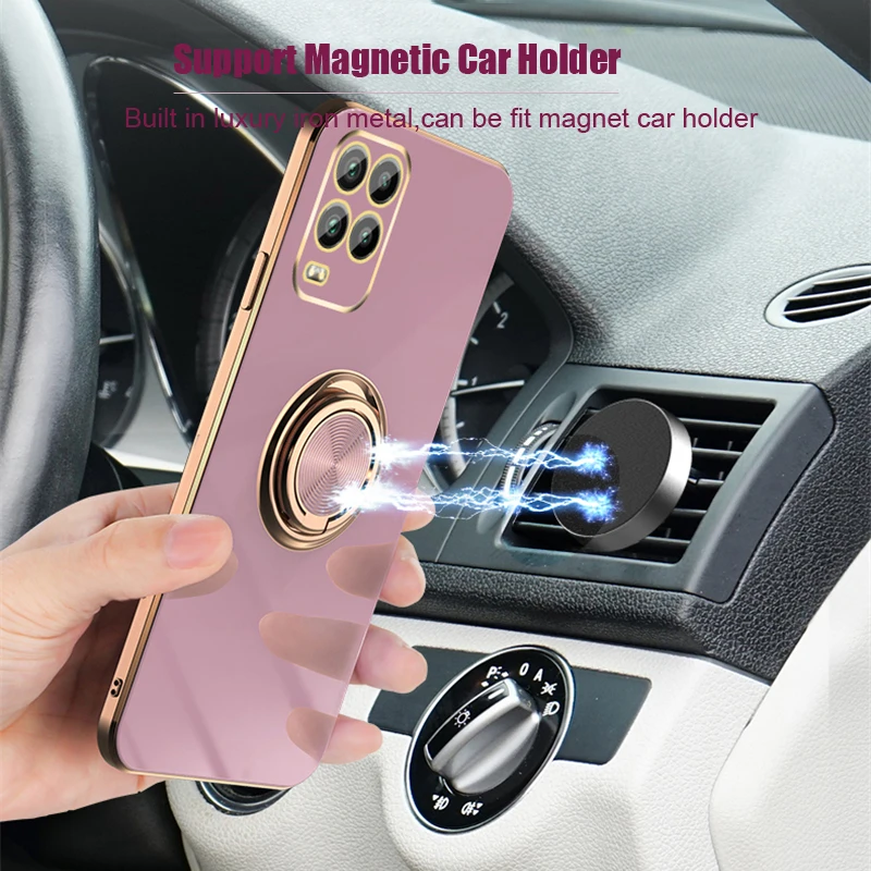 Luxury Plating Silicone Magnetic Case For Xiaomi Mi 11T 10T 11 10 Lite 5G NE T Full Protective Soft Cover With Ring Holder Stand