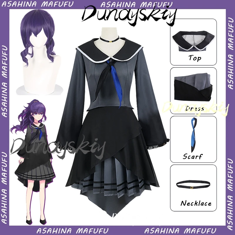 Asahina Mafuyu Косплей Костюм Парик Аниме Проект Sekai Красочный Сценический Топ Шарф