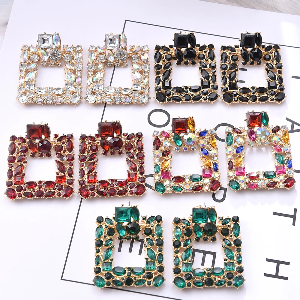 

Square Colorful Crystal Big Dangle Earrings For Women Boho Luxury Vintage Female Holiday Charm Party Jewelry Accessories Gift