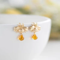 delicate gorgeous bee earrings metallic honey earrings womens amber drop earrings jewelry