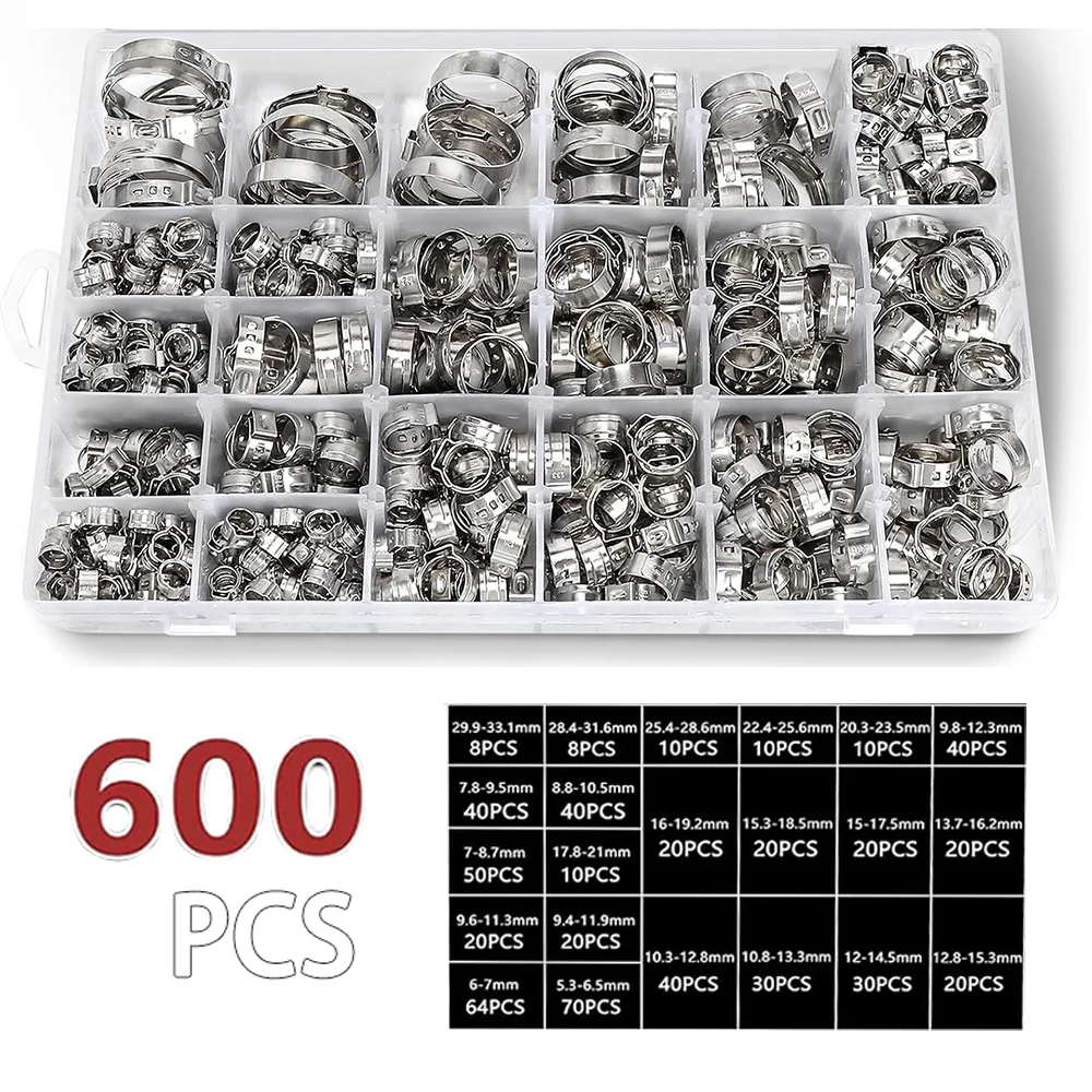 

600 шт. автомобильные хомуты XMSJ из нержавеющей стали 304 5.3-33.1 мм