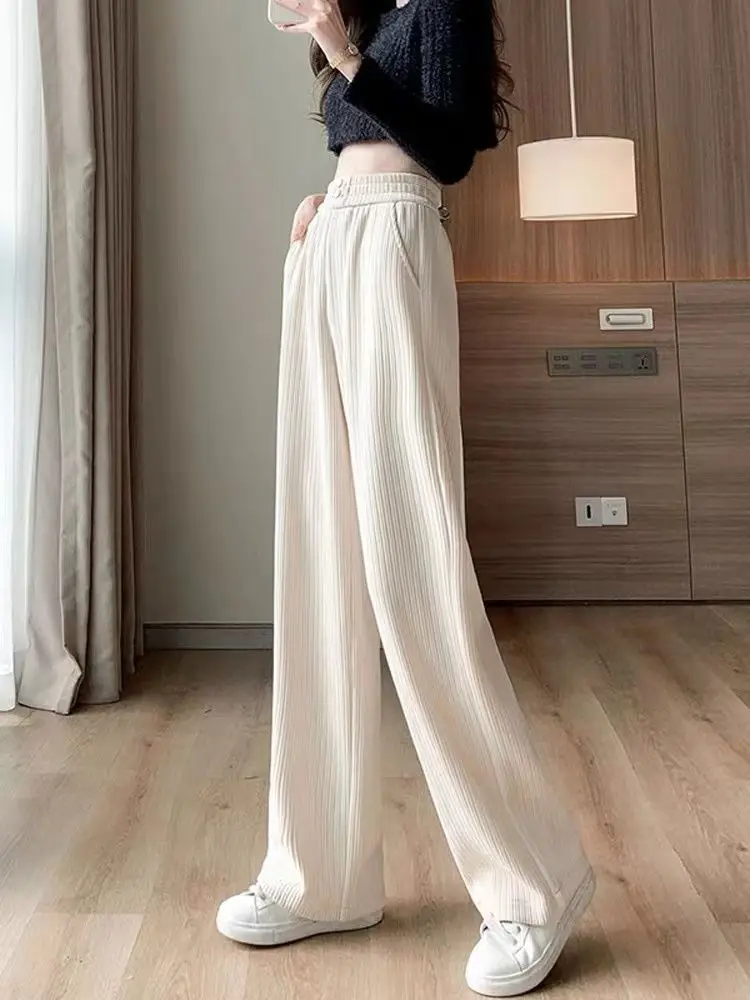 

Chenille Wide Leg Pants Women Autumn Winter New High Waist Black Apricot Trousers Drape Straight Casual Corduroy Pants