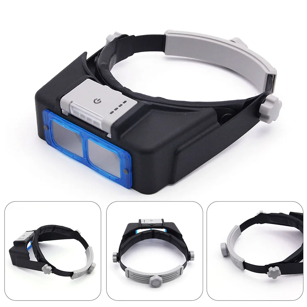 LED Light Professional Magnifier Hands Free HD Illuminated Loupe 1.5x 2x 2.5x 3.5x Adjustable Band for Elderly Reading Jewelers